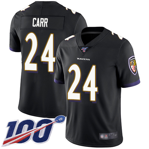 Baltimore Ravens Limited Black Men Brandon Carr Alternate Jersey NFL Football #24 100th Season Vapor Untouchable->nfl t-shirts->Sports Accessory
